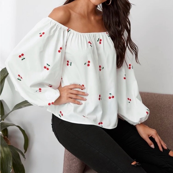 Cherry Print Off The Shoulder Top - Picture 2 of 2